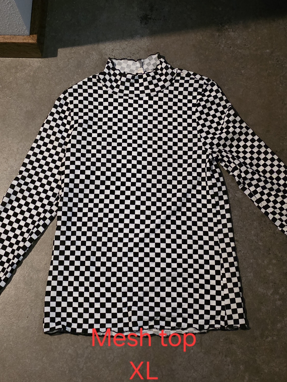 Black and White Checkered Mesh Top